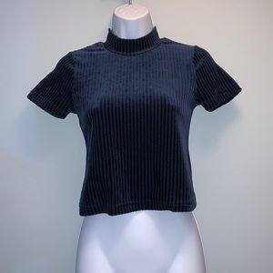 Cute Vintage Great Escape Velor Navy Blue Top Size M